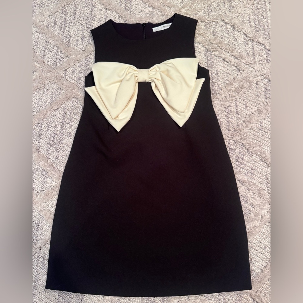 Zara Black Dress with Cream Statement Bow size 11/12